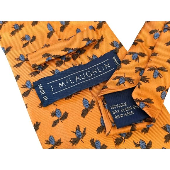 J. McLaughlin Men's Orange Pinecone Print Silk Tie 3 1/2 Width Preppy Work - Picture 4 of 4